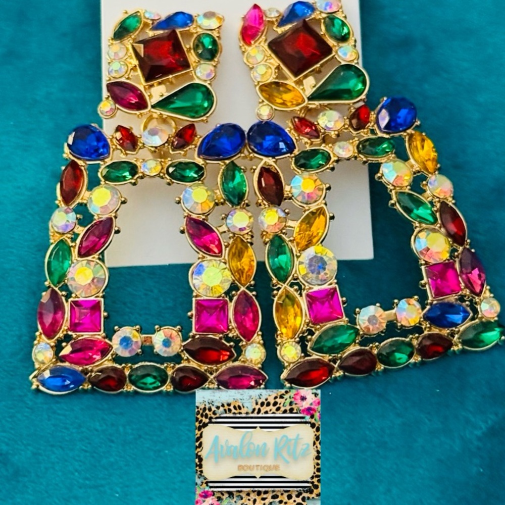 Multicolor Gemstone  Statement Earrings NEW